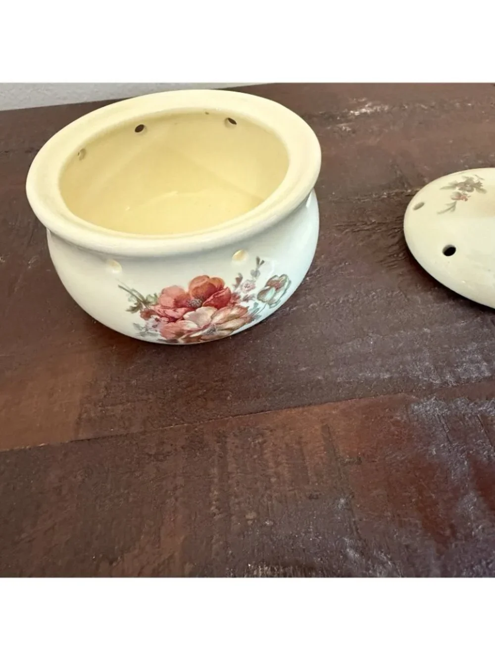 Vintage Athena California Floral Potpourri Bowl Vented Lid Cottagecore Decor